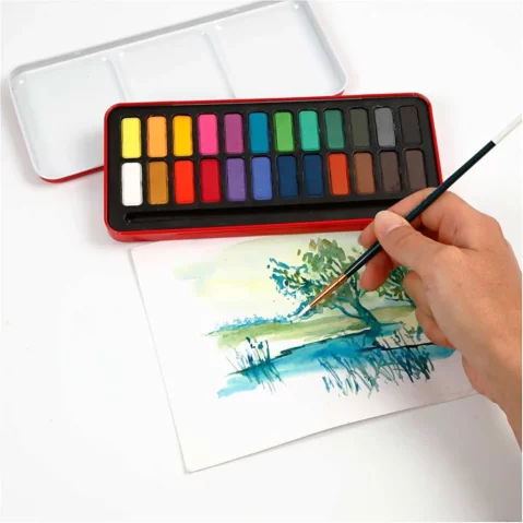 Watercolor Paint Set, size 12x30 mm, asstd colours, 24colours