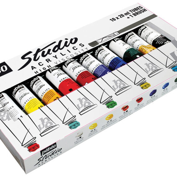 Studio Acrylics Set 10 Assorted 20 Ml Tubes With Brush