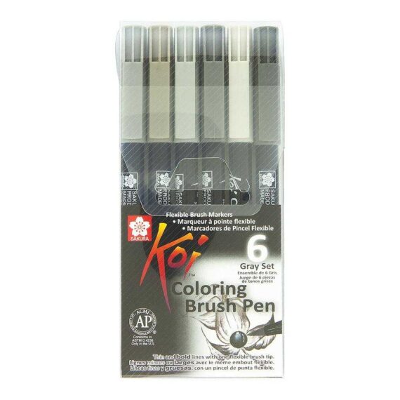 Koi Colouring Brush Pen 6 Gray Set