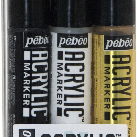 Set Of 3 Acrylic Marker Black White And Precious Gold Round Nib 1,2 Mm