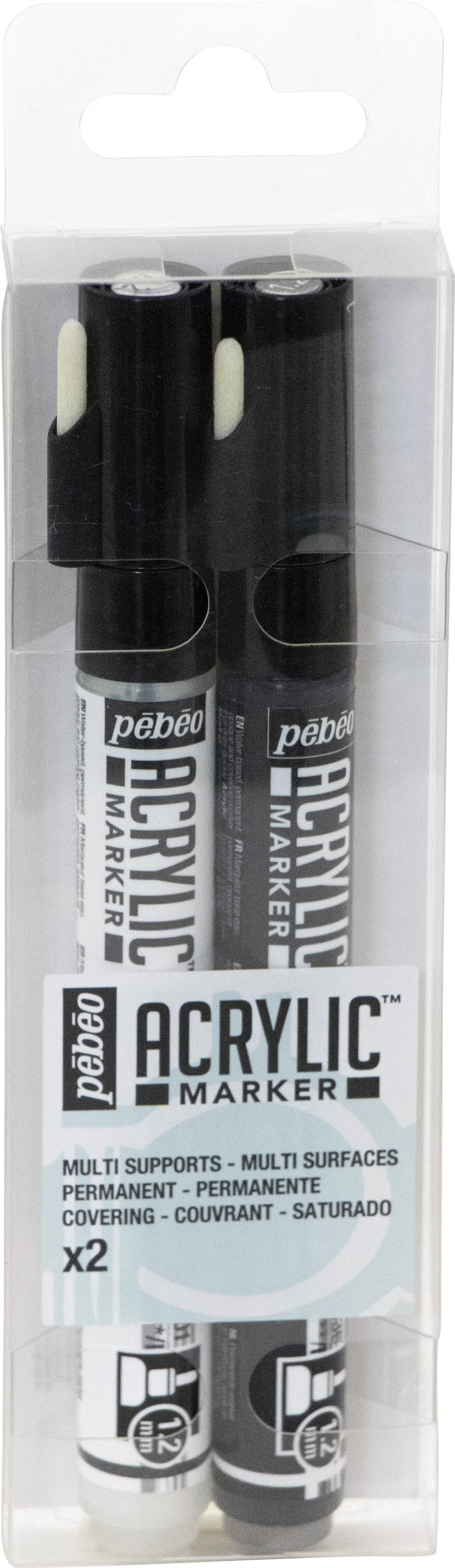 Set Of 2 Acrylic Marker Black And White Round Nib 1,2 Mm