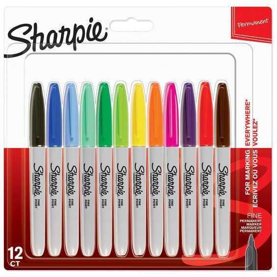 Sharpie Permanent Marker Fine Tip 0.9mm Line Assorted Colours Pack 12