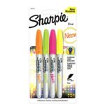Sharpie Permanent Markers, Fine Tip - Assorted Neon Colours - Pack of 4