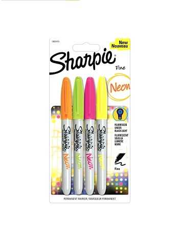 Sharpie Permanent Markers, Fine Tip - Assorted Neon Colours - Pack of 4