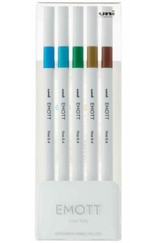 Uni Emott Assorted Colour Fineliner 5 pc pack(21,19,77,71,48)