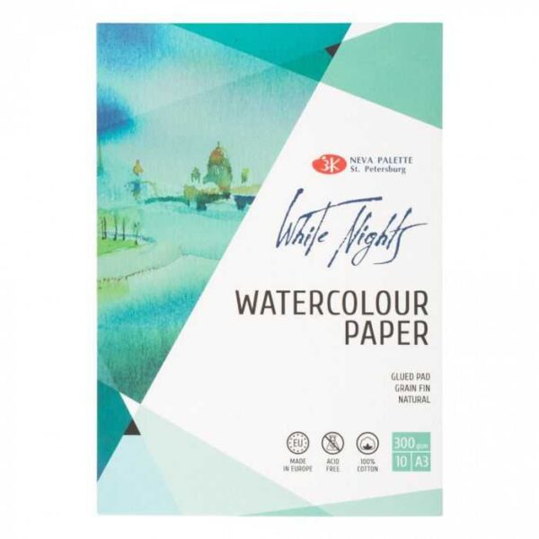 White Nights Watercolour Pad, Natural White 300gsm, medium grain A3 10 sheets