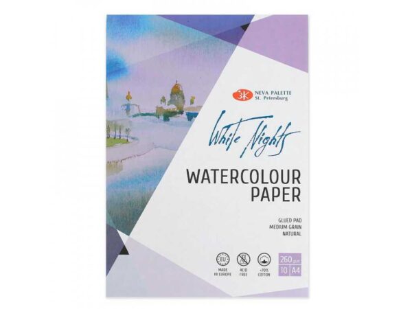 White Nights Watercolour Pad 260gsm, medium grain A4 10 sheets