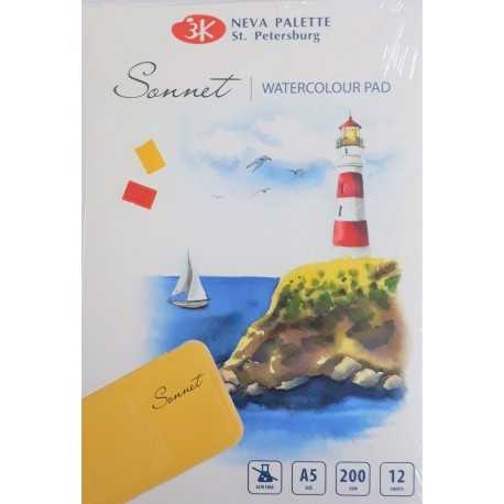 Sonnet Watercolour Pad 100% Cellulose, 200gsm A5 12 Sheets