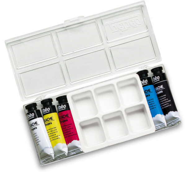 Gouache Box 5 Tubes 10 Ml Primary Colours + 1 Palette