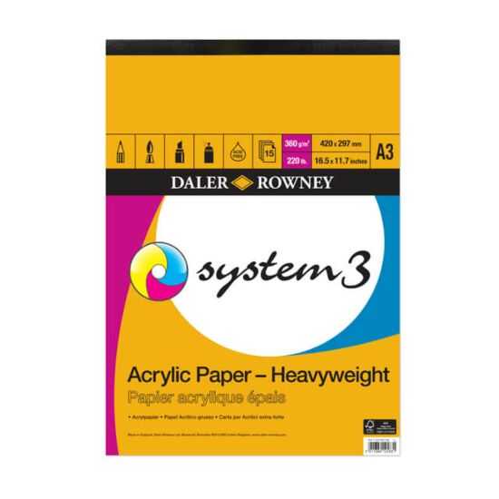 Daler Rowney Heavyweight Acrylic Pad A3, 360gsm - 15 sheets