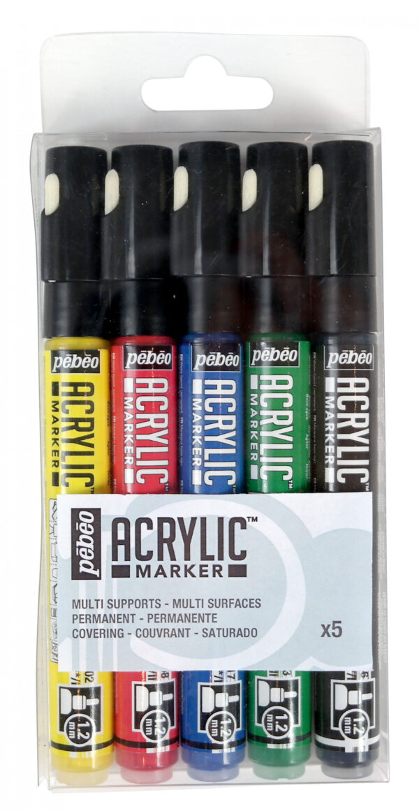 Set Of 5 Acrylic Marker Primary Assortment Round Nib 1,2 Mm