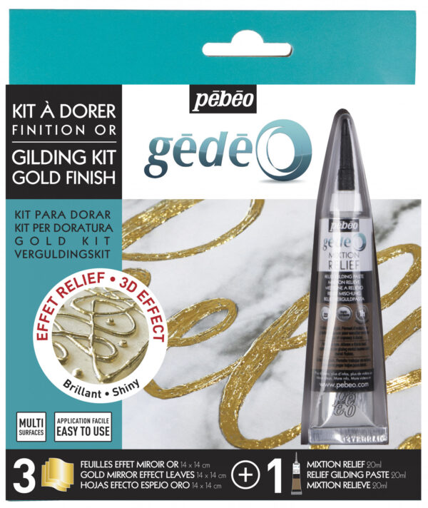 Gilding Kit 3 Gold Mirror Effect Leaves + Relief Gilding Paste 20 Ml