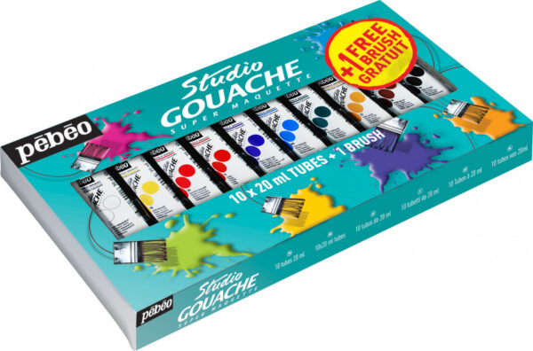 Studio Gouache Starter Set 10Assorted 20 Ml Tubes Et Brush