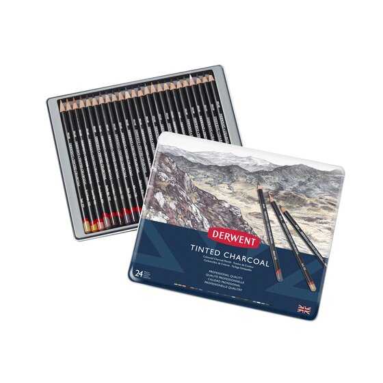 Derwent Tinted Charcoal Pencil 24 pcs set in Tin